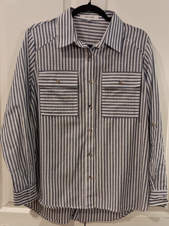 Eden & Olivia Tops - Eden & Olivia Navy and White Striped Button-Down Shirt